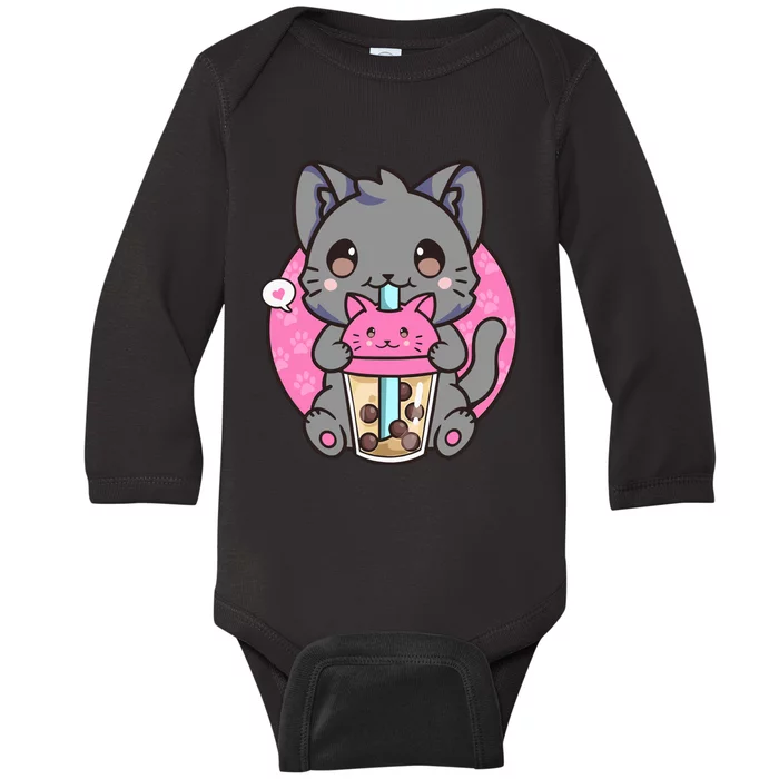 Cat Boba Tea Kawaii Anime Funny Gifts For Girl Boy Teens Baby Long Sleeve Bodysuit