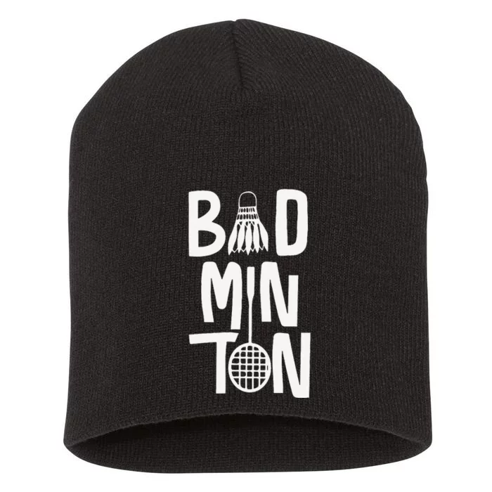 Cool Badminton Typography With Badminton Shuttlecock &Racket Short Acrylic Beanie