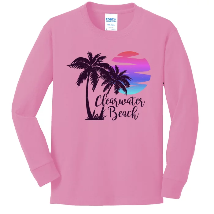 Clearwater Beach Trip Vacation Spring Break Sunset Graphic Gift Kids Long Sleeve Shirt