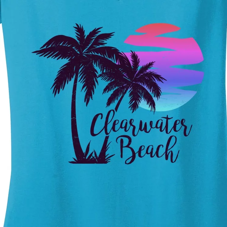 Clearwater Beach Trip Vacation Spring Break Sunset Graphic Gift Women's V-Neck T-Shirt