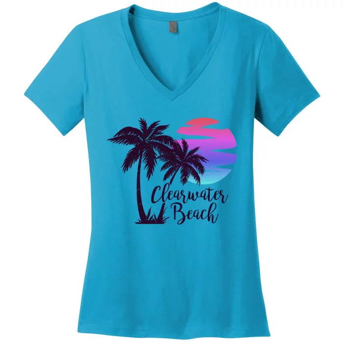 Clearwater Beach Trip Vacation Spring Break Sunset Graphic Gift Women's V-Neck T-Shirt