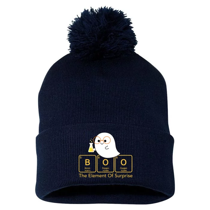 Chemistry Boo The Element Of Surprise Cute Chemist Halloween Pom Pom 12in Knit Beanie