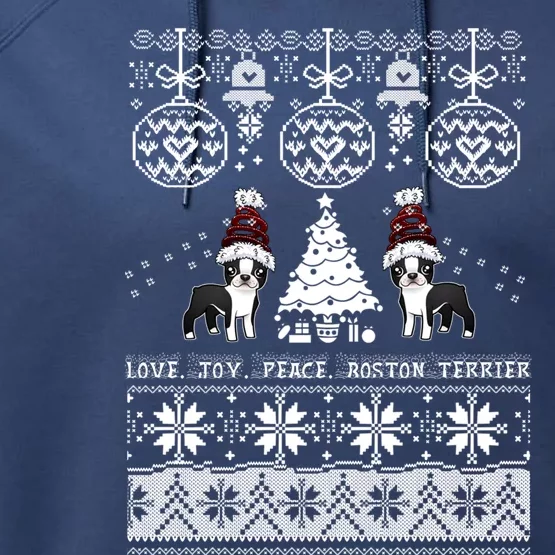 Cute Boston Terrier Christmas Sweater Gift Boston Dog Lover Performance Fleece Hoodie