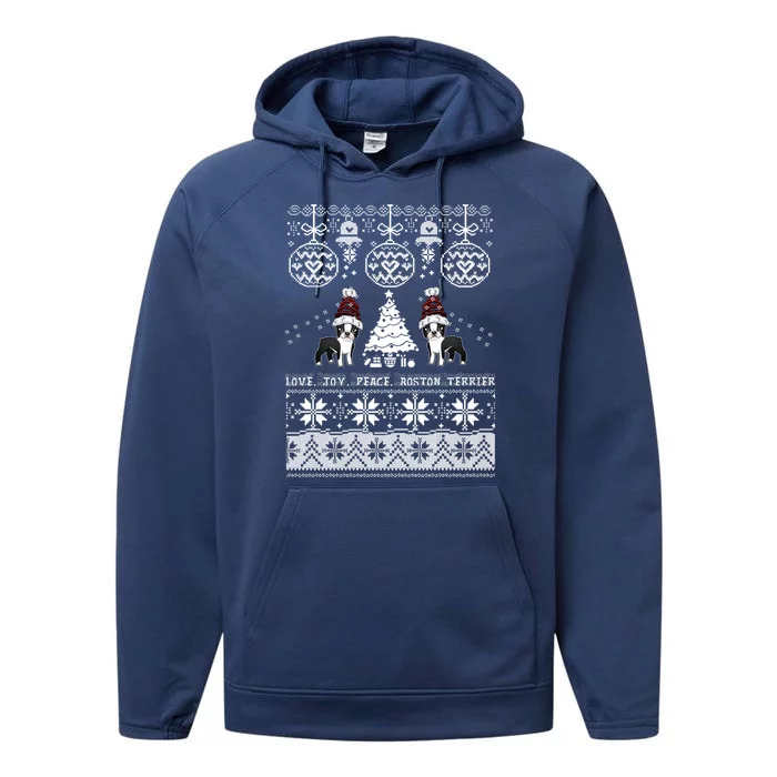 Cute Boston Terrier Christmas Sweater Gift Boston Dog Lover Performance Fleece Hoodie