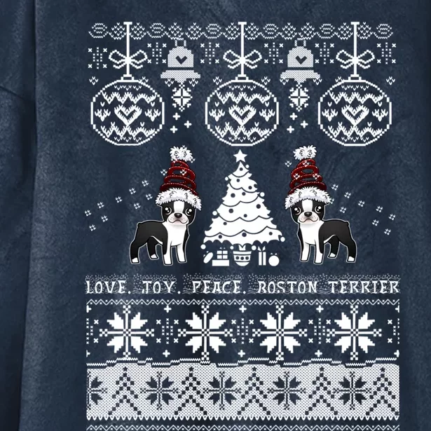 Cute Boston Terrier Christmas Sweater Gift Boston Dog Lover Hooded Wearable Blanket