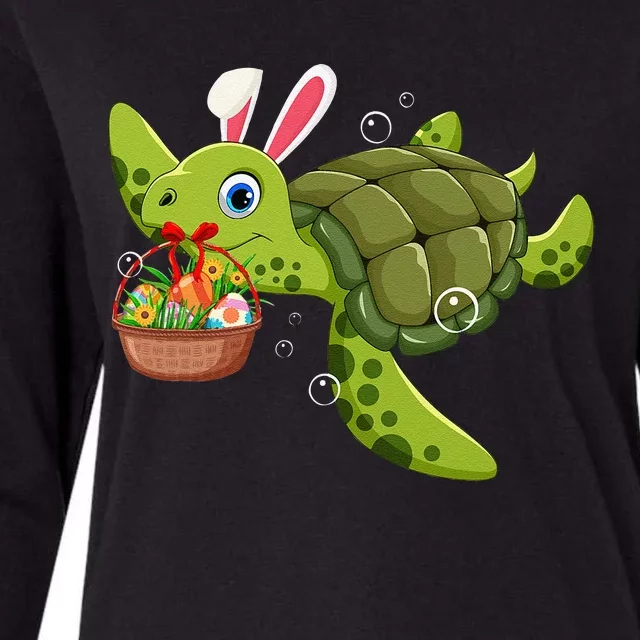 Cute Bunny Turtle Hold Easter Eggs Basket Happy Easter Day Womens Cotton Relaxed Long Sleeve T-Shirt