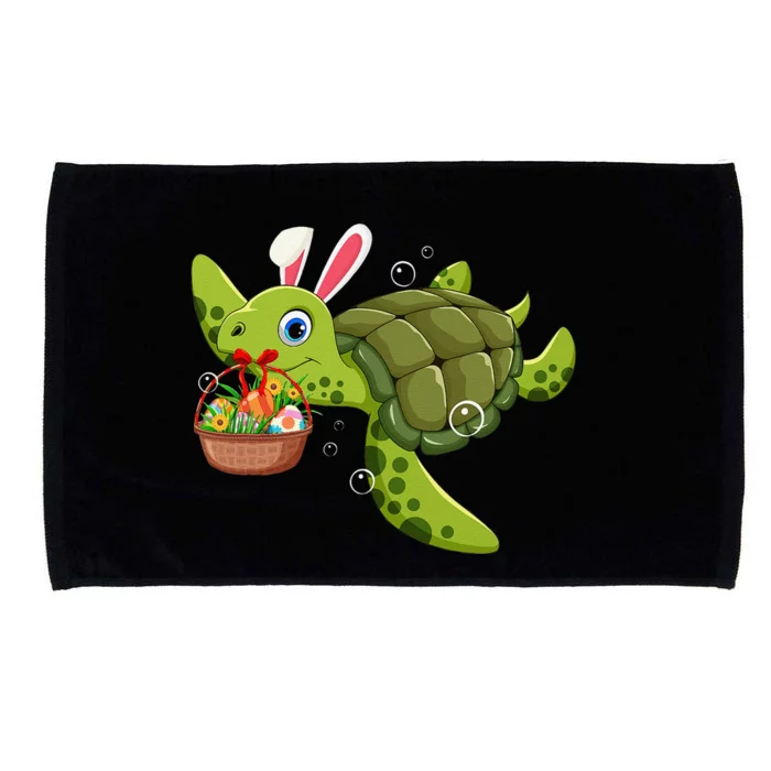 Cute Bunny Turtle Hold Easter Eggs Basket Happy Easter Day Microfiber Hand Towel