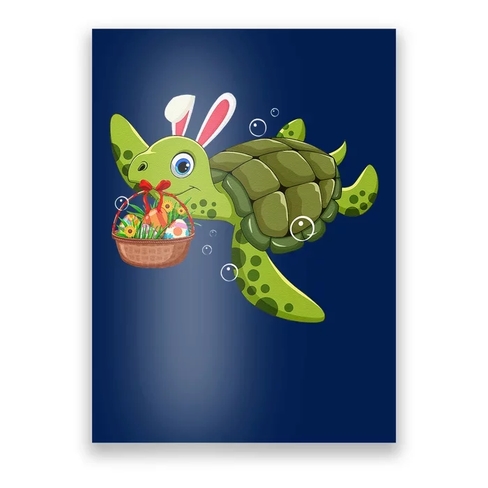 Cute Bunny Turtle Hold Easter Eggs Basket Happy Easter Day Poster