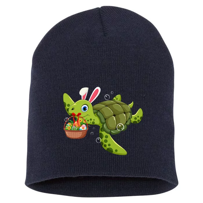 Cute Bunny Turtle Hold Easter Eggs Basket Happy Easter Day Short Acrylic Beanie