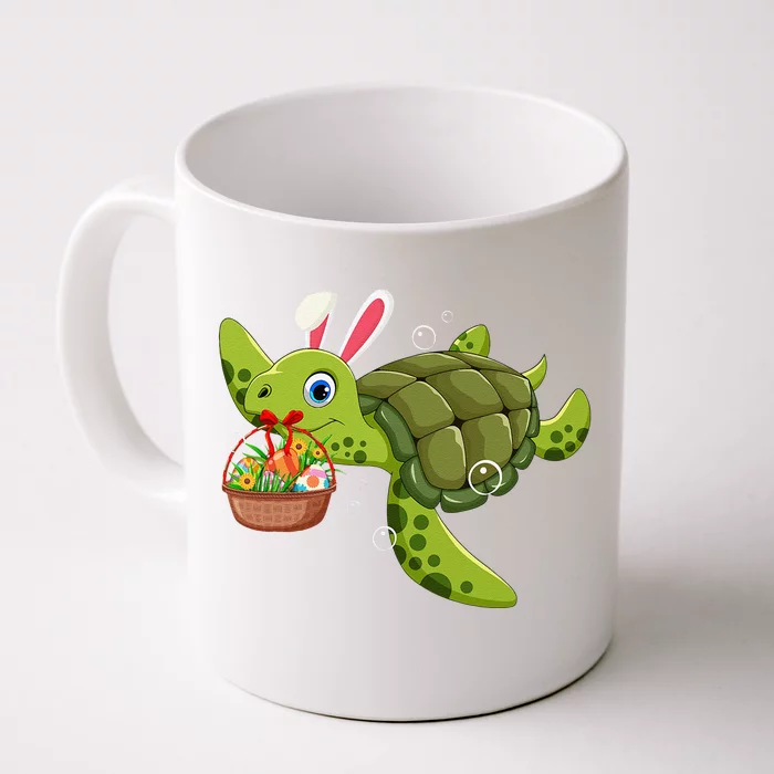 Cute Bunny Turtle Hold Easter Eggs Basket Happy Easter Day Front & Back Coffee Mug