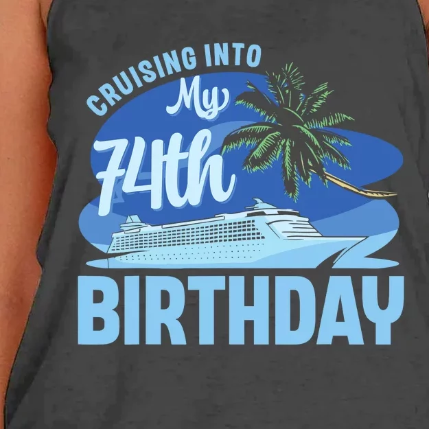 Cruise Boat Trip Vacation Cruising Into My 74th Birthday Women's Knotted Racerback Tank