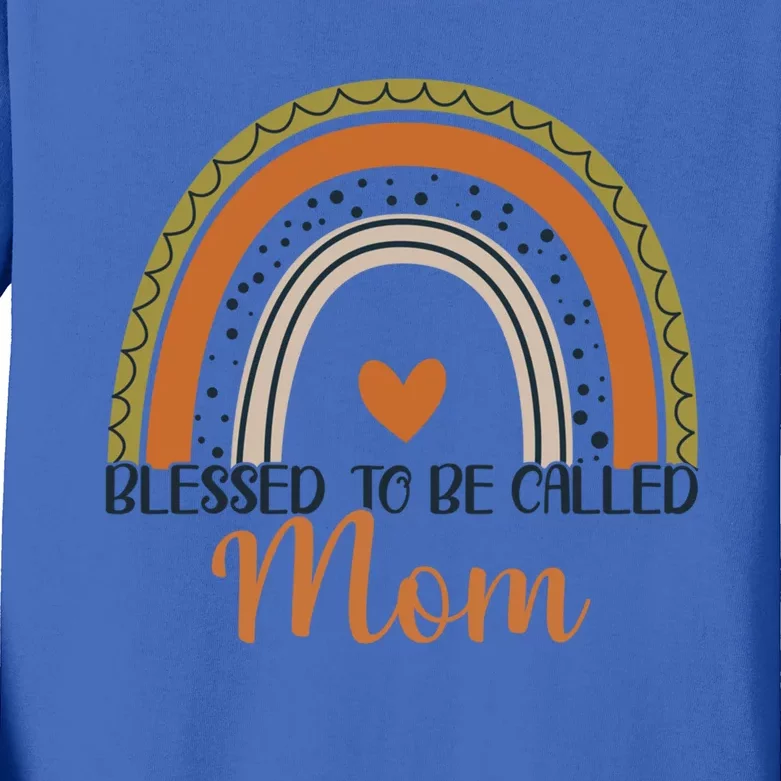 Cute Blessed To Be Called Mom Boho Rainbow Mom Grandma Gift Kids Long Sleeve Shirt