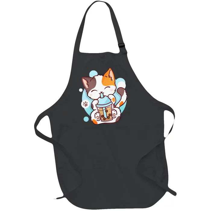 Cat Boba Tea Bubble Tea Anime Kawaii Neko Full-Length Apron With Pocket