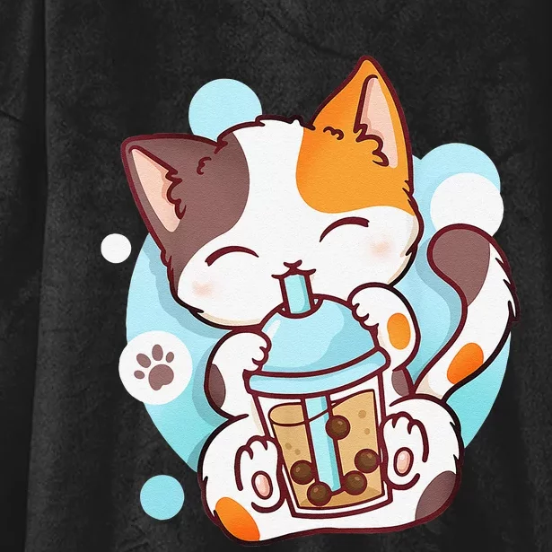 Cat Boba Tea Bubble Tea Anime Kawaii Neko Hooded Wearable Blanket