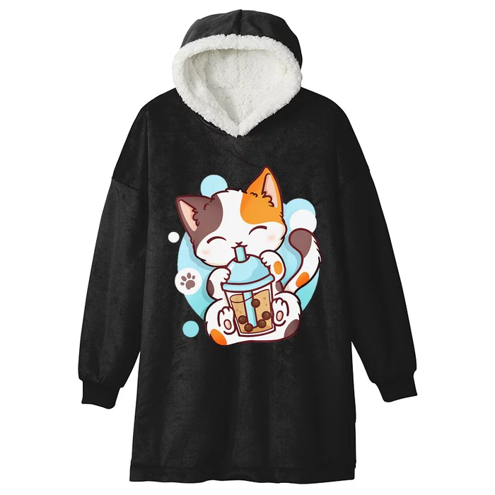 Cat Boba Tea Bubble Tea Anime Kawaii Neko Hooded Wearable Blanket