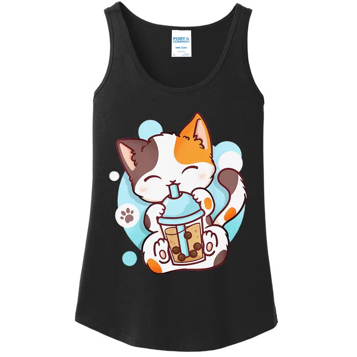 Cat Boba Tea Bubble Tea Anime Kawaii Neko Ladies Essential Tank