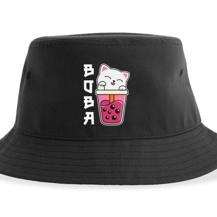 Cat Boba Tea Bubble Tea Anime Kawaii Sustainable Bucket Hat