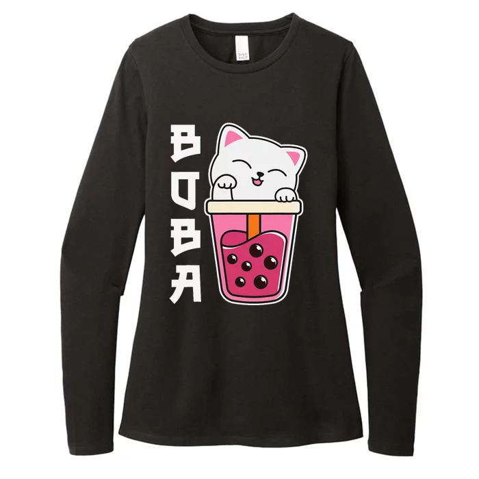 Cat Boba Tea Bubble Tea Anime Kawaii Womens CVC Long Sleeve Shirt