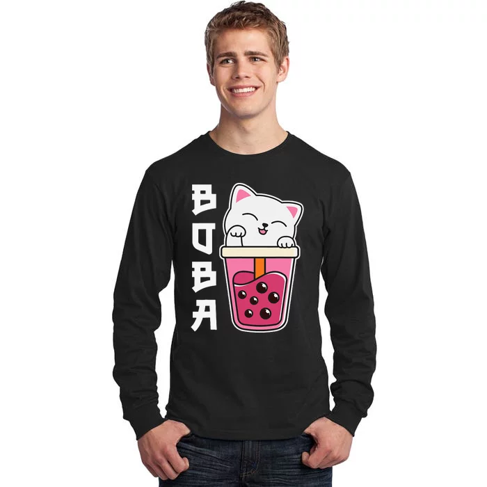 Cat Boba Tea Bubble Tea Anime Kawaii Tall Long Sleeve T-Shirt