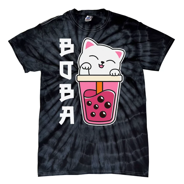 Cat Boba Tea Bubble Tea Anime Kawaii Tie-Dye T-Shirt