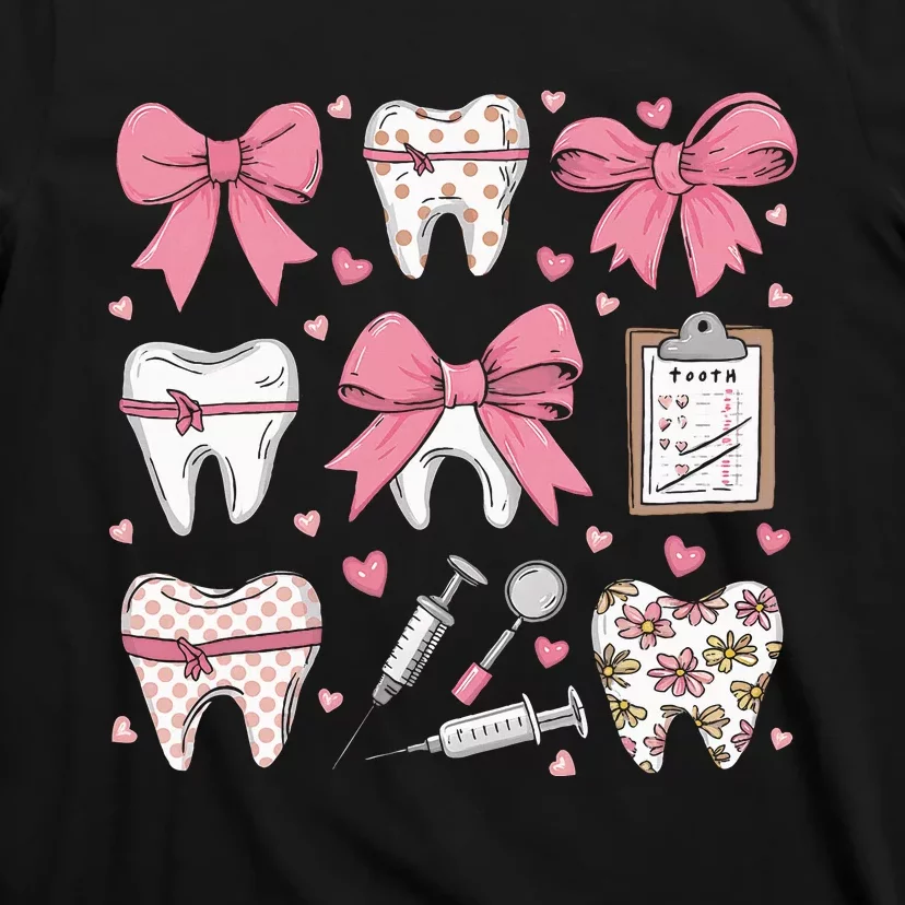 Coquette Bow Teeth Dentist Squad Dental Assistant T-Shirt