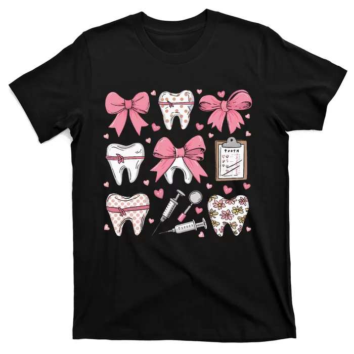 Coquette Bow Teeth Dentist Squad Dental Assistant T-Shirt