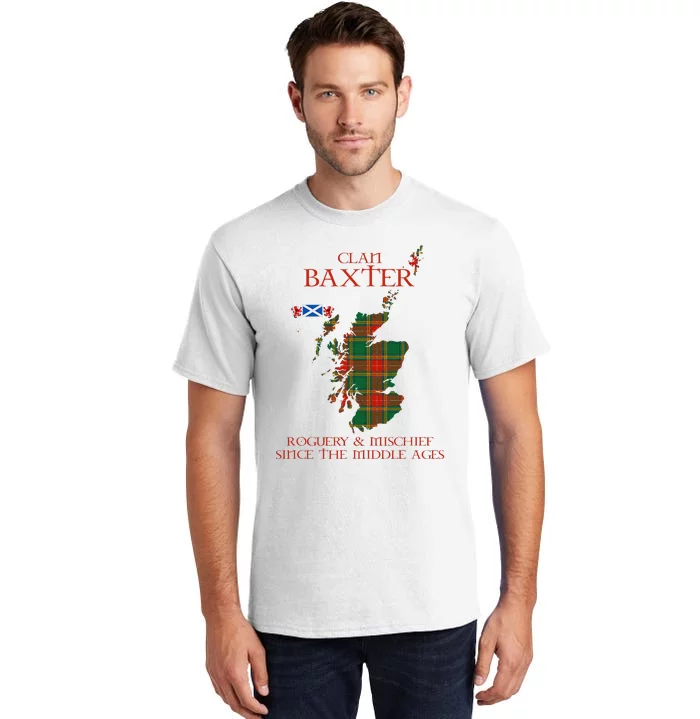 Clan Baxter Tartan Scotland Maps Saltire Lion Rampant Tall T-Shirt