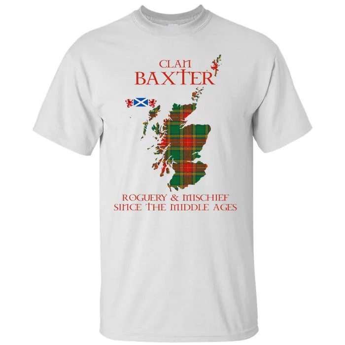 Clan Baxter Tartan Scotland Maps Saltire Lion Rampant Tall T-Shirt