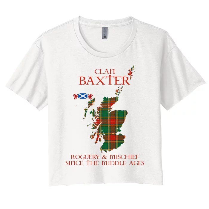 Clan Baxter Tartan Scotland Maps Saltire Lion Rampant Women's Crop Top Tee