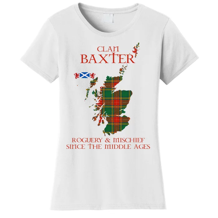 Clan Baxter Tartan Scotland Maps Saltire Lion Rampant Women's T-Shirt