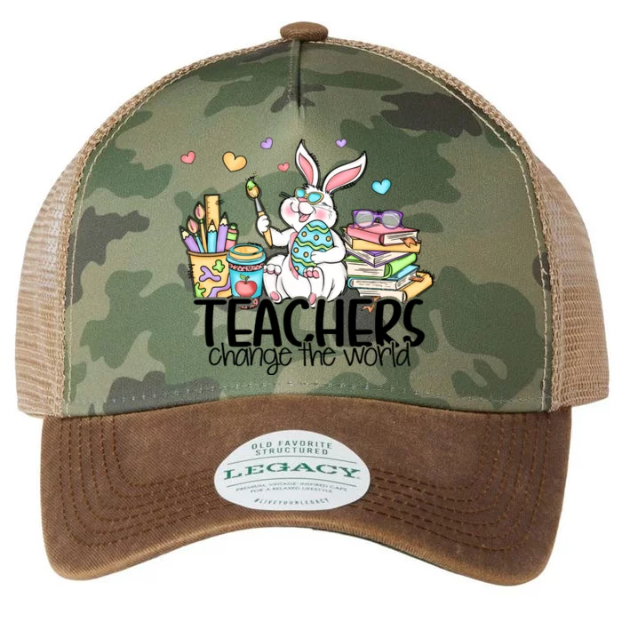 Cute Bunny Teachers Change The World Easter Day Legacy Tie Dye Trucker Hat