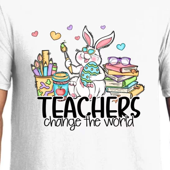 Cute Bunny Teachers Change The World Easter Day Pajama Set