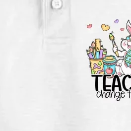 Cute Bunny Teachers Change The World Easter Day Dry Zone Grid Performance Polo