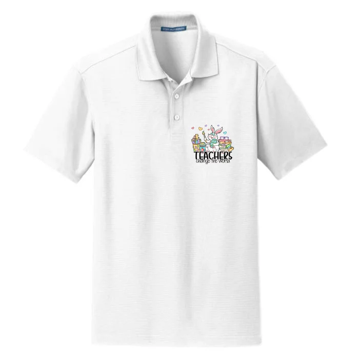 Cute Bunny Teachers Change The World Easter Day Dry Zone Grid Performance Polo