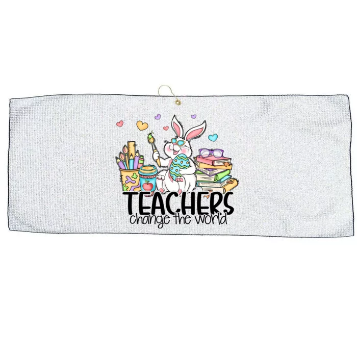 Cute Bunny Teachers Change The World Easter Day Large Microfiber Waffle Golf Towel