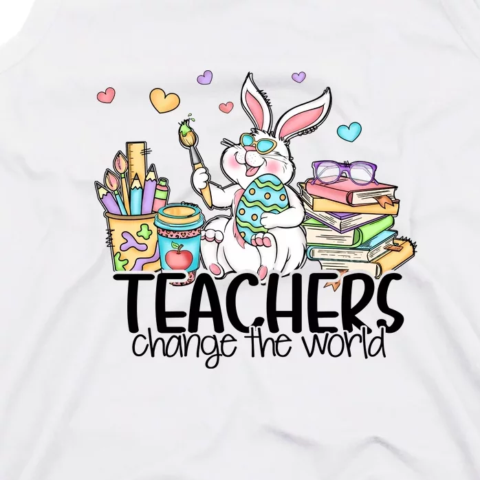 Cute Bunny Teachers Change The World Easter Day Tank Top