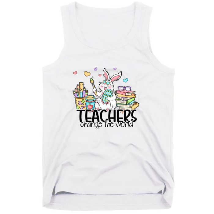 Cute Bunny Teachers Change The World Easter Day Tank Top