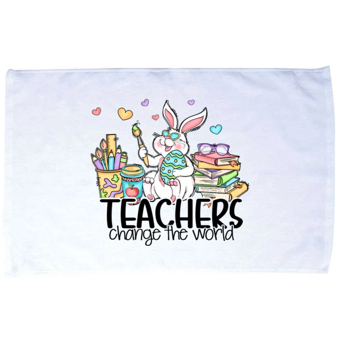 Cute Bunny Teachers Change The World Easter Day Microfiber Hand Towel