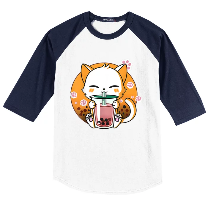 Cat Boba Tea Bubble Tea Anime Kawaii Neko Gifts Girl Teens Baseball Sleeve Shirt