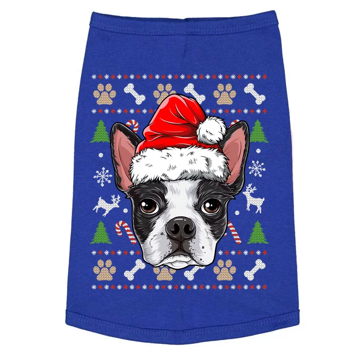 Cute Boston Terrier Ugly Christmas Sweater Santa Hat Xmas Gift Doggie Tank