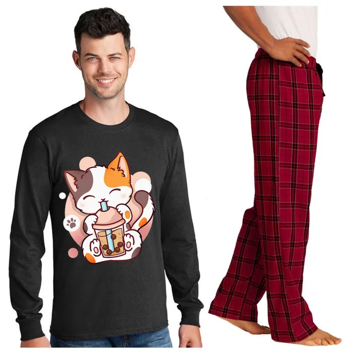 Cat Boba Tea Bubble Tea Anime Kawaii Neko Long Sleeve Pajama Set