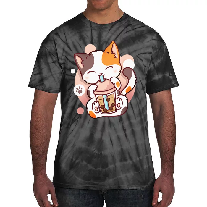 Cat Boba Tea Bubble Tea Anime Kawaii Neko Tie-Dye T-Shirt