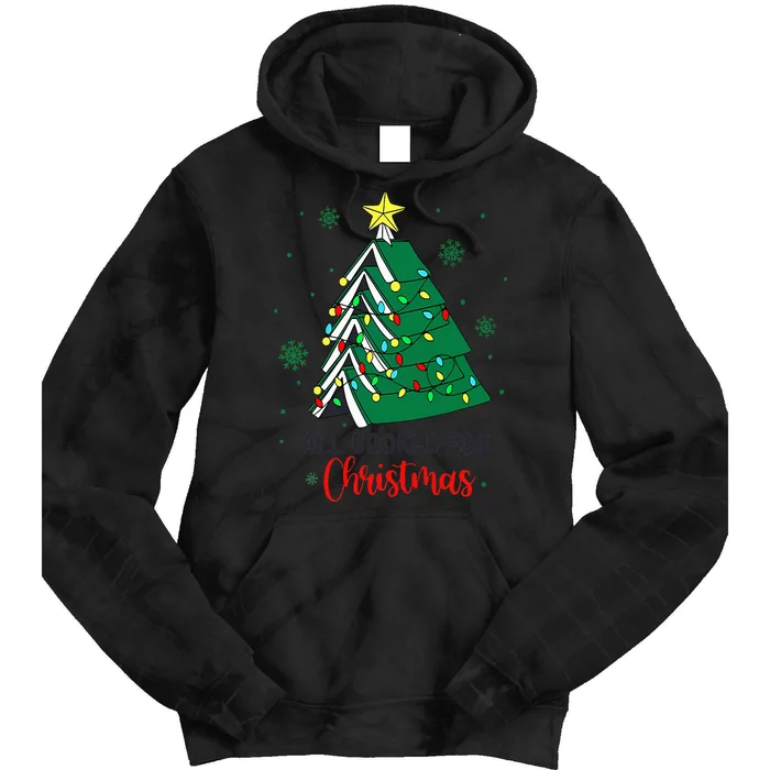 Christmas Book Tree Retro All Booked for Christmas Tie Dye Hoodie