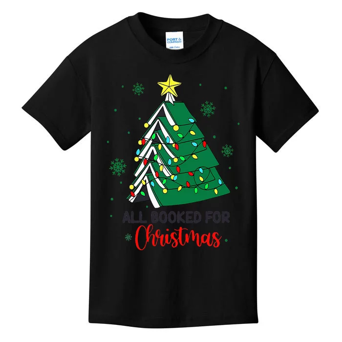 Christmas Book Tree Retro All Booked for Christmas Kids T-Shirt