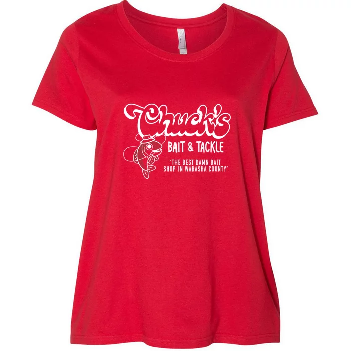 Chuck's Bait & Tackle The Best Damn Bait Shop In Wabsha Country Fishing  Father's Day Women's Plus Size T-Shirt