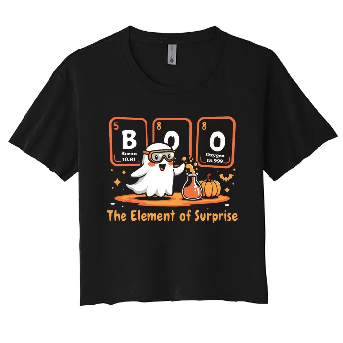 Chemistry Boo The Element Of Surprise Cute Chemist Halloween Women's Crop Top Tee