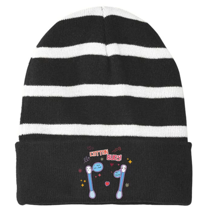 Cotton Buds! Trendy Saying Funny Quote Striped Beanie with Solid Band