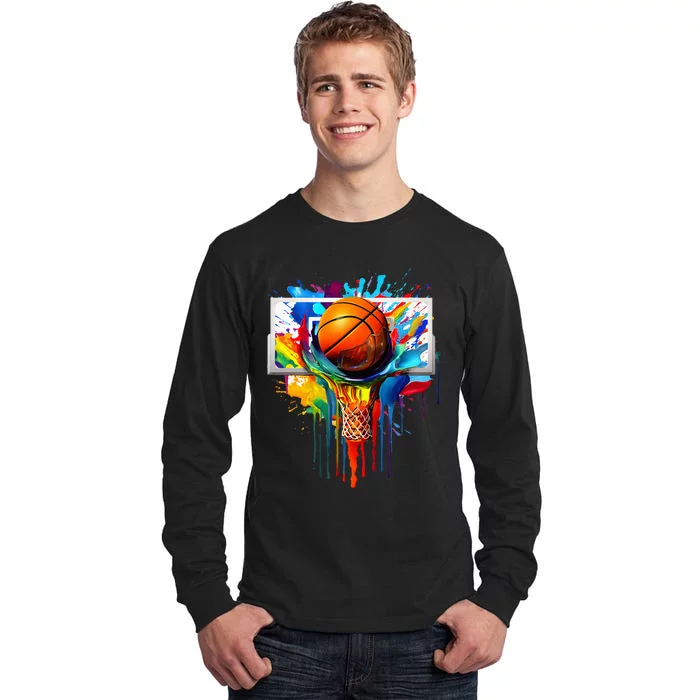 Colorful Basketball Tie Dye Color Splash Hoop Net Slam Dunk Tall Long Sleeve T-Shirt