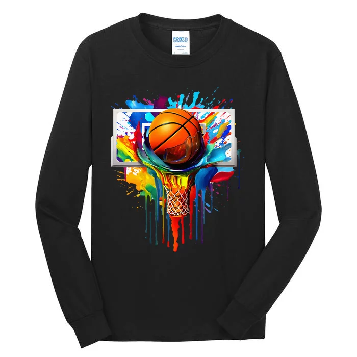 Colorful Basketball Tie Dye Color Splash Hoop Net Slam Dunk Tall Long Sleeve T-Shirt