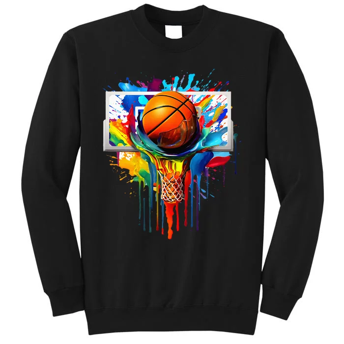 Colorful Basketball Tie Dye Color Splash Hoop Net Slam Dunk Tall Sweatshirt